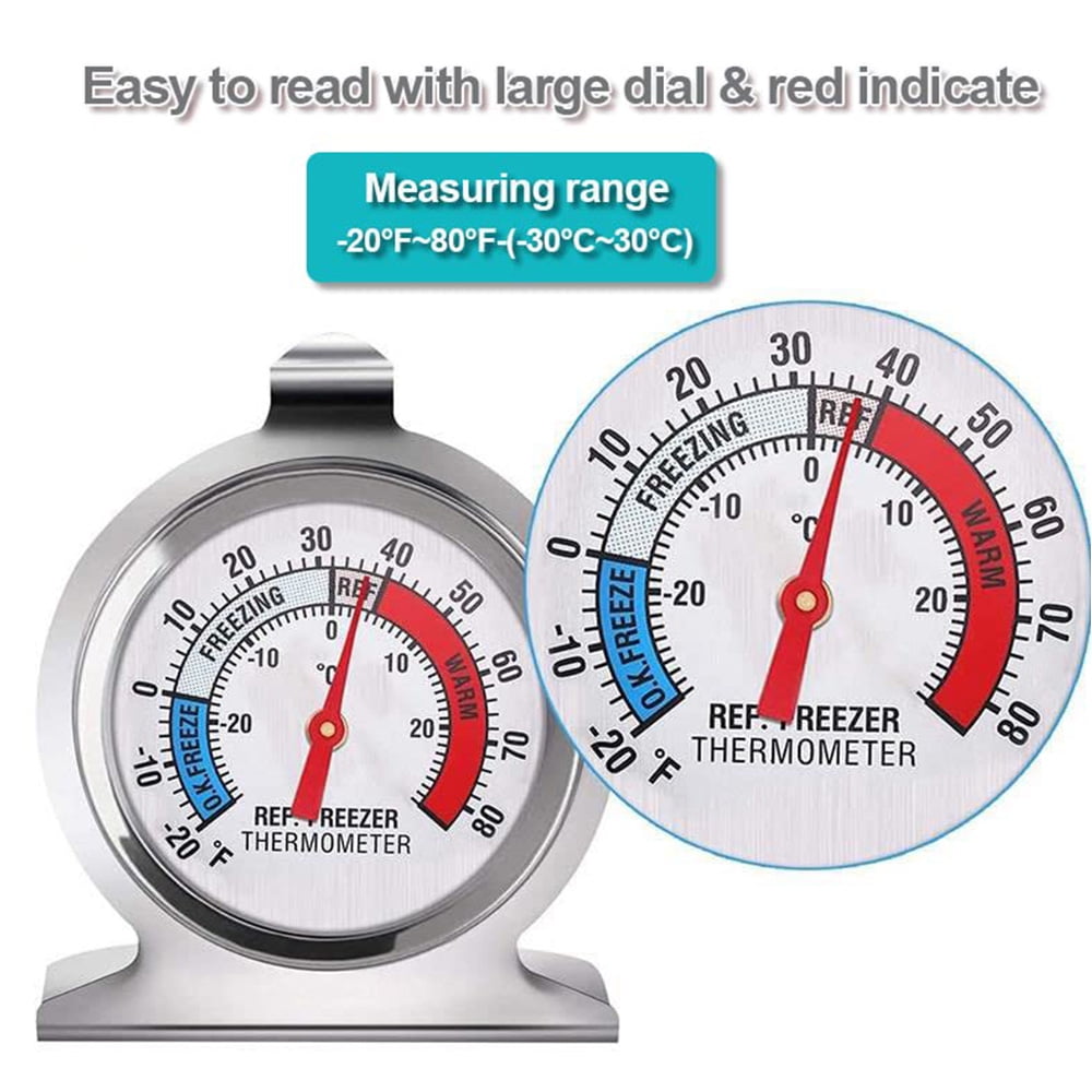 2 Pack Refrigerator Thermometer -30~30C/-20~80F, Classic Fridge Thermometer Large Dial with Red Indicator Thermometer for Freezer Refrigerator Cooler