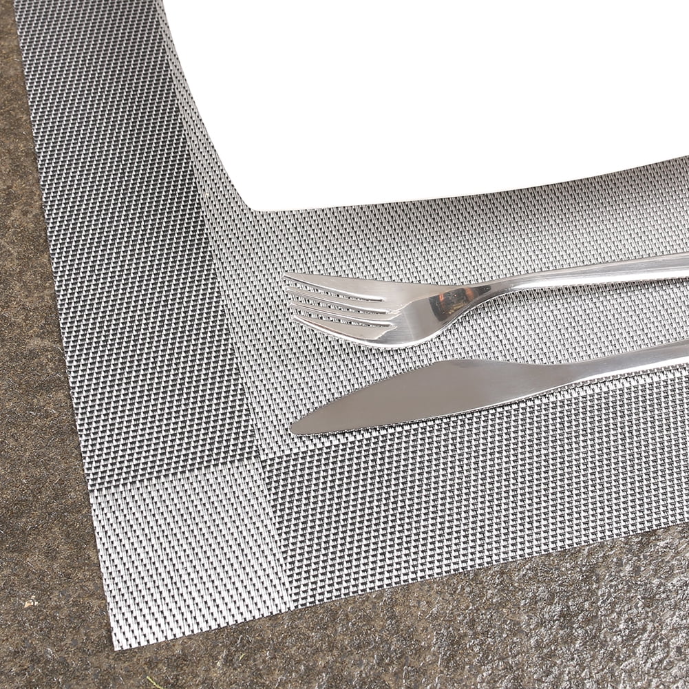6pcs Placemats PVC Place Mats and Coasters Washable Non-Slip Heat Resistant Table Mats for Kitchen Dining Table Home Restaurant 12"×18", Sliver