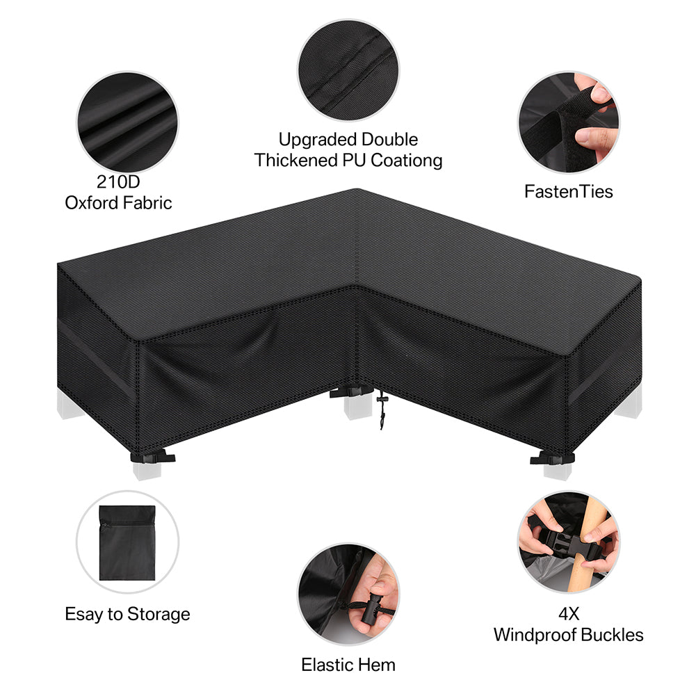 Garden L-Shape Furniture Cover Waterproof, Heavy Duty Oxford Fabric Outdoor Rattan Corner Sofa Cover with Waterproof Buckles, with Storage Bag(85"* 85"* 34")