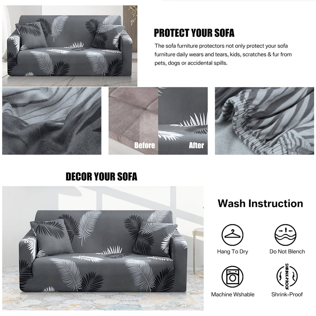 1 2 3 4 Seater Printed Sofa Cover Couch Slipcover, Elastic Stretch Armchair / Loveseat / Couch Sectional Sofa Slipcover Furniture with 1 Pillowcase Protector Dog Pet