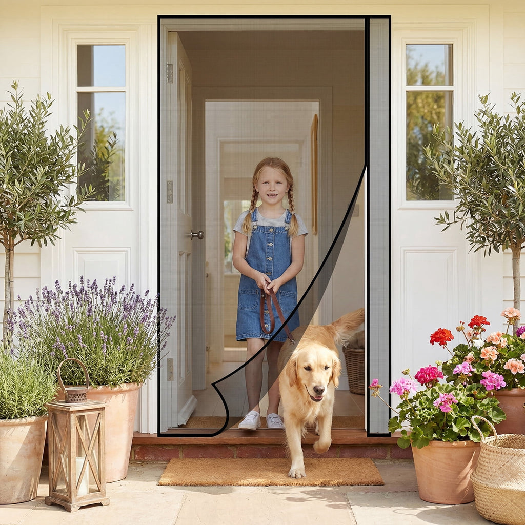 Reversible Left/Right Opening Magnetic Screen Door Fits Door Size 72"x80", Screen Size 74"x82", Removable Upgraded Polyester Screen Mesh with Strong Magnets for Front/Back Patio Door, Black