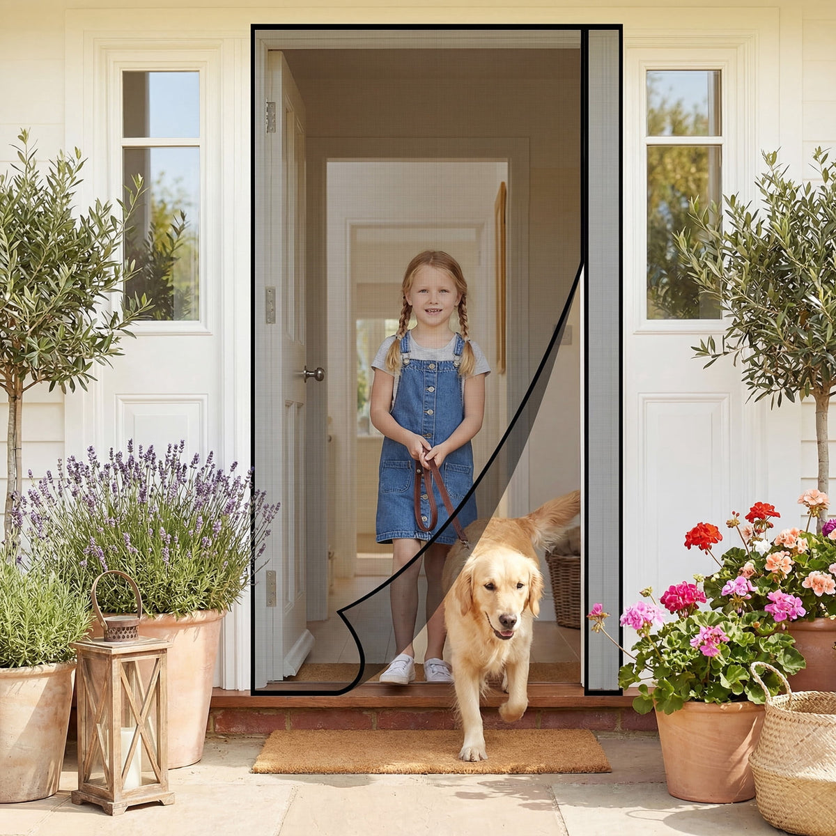 Reversible Left/Right Opening Magnetic Screen Door Fits Door Size 72"x80", Screen Size 74"x82", Removable Upgraded Polyester Screen Mesh with Strong Magnets for Front/Back Patio Door, Black