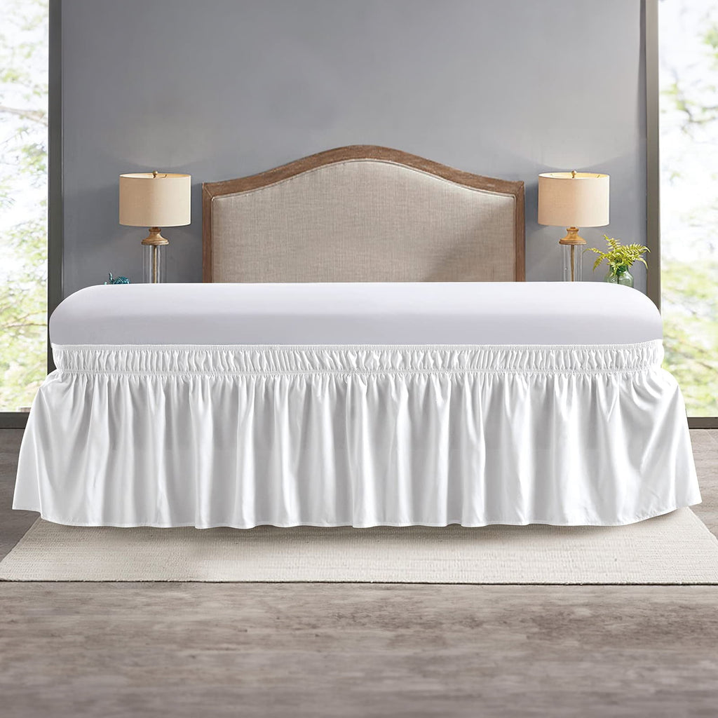 NEWEEN Wrap Around Bed Skirts for Queen Beds 15 Inches Drop, White Elastic Dust Ruffles Easy Fit Wrinkle & Fade Resistant Silky Luxurious Fabric Solid Machine Washable
