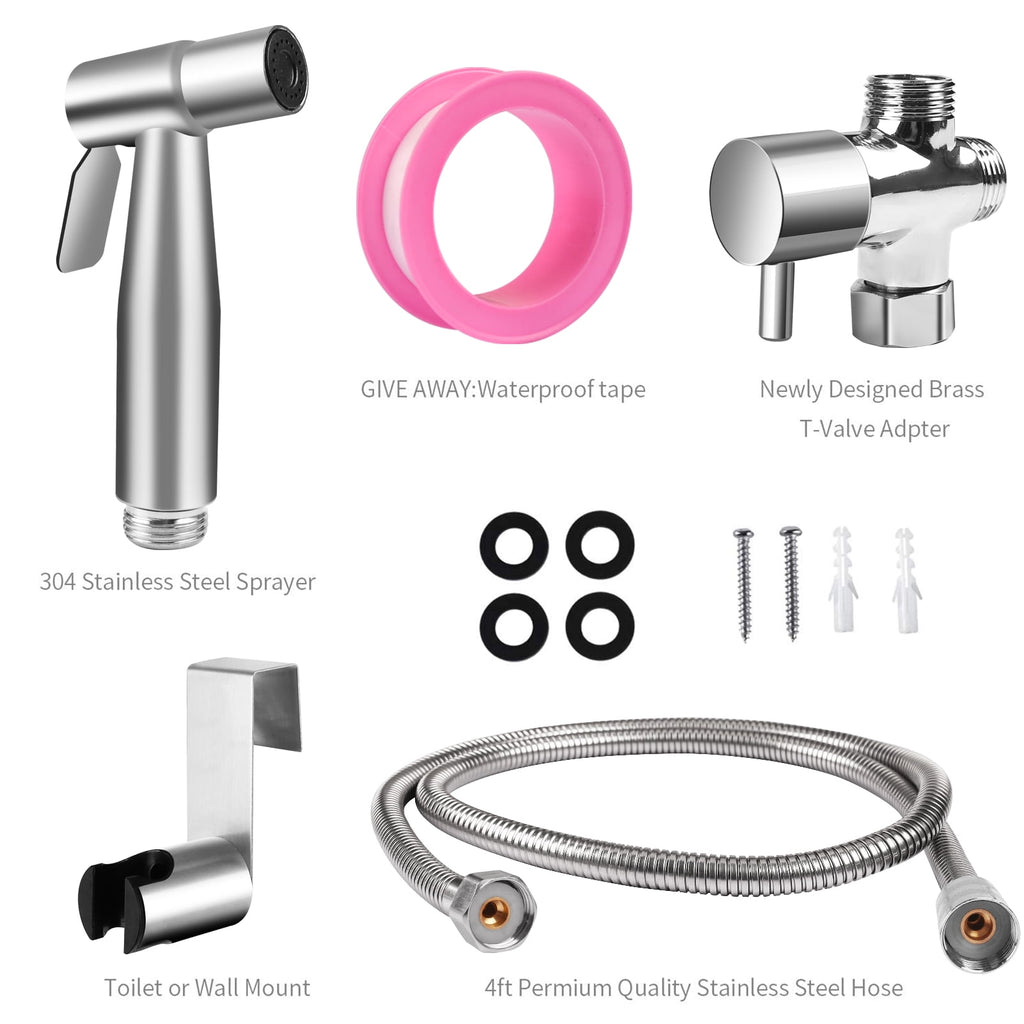 NEWEEN Handheld Bidet Sprayer for Toilet, Brushed Nickel Bidet Attachment for Toilet Adjustable Water Pressure Control with Bidet Hose for Feminine Wash Baby Diaper Cloth