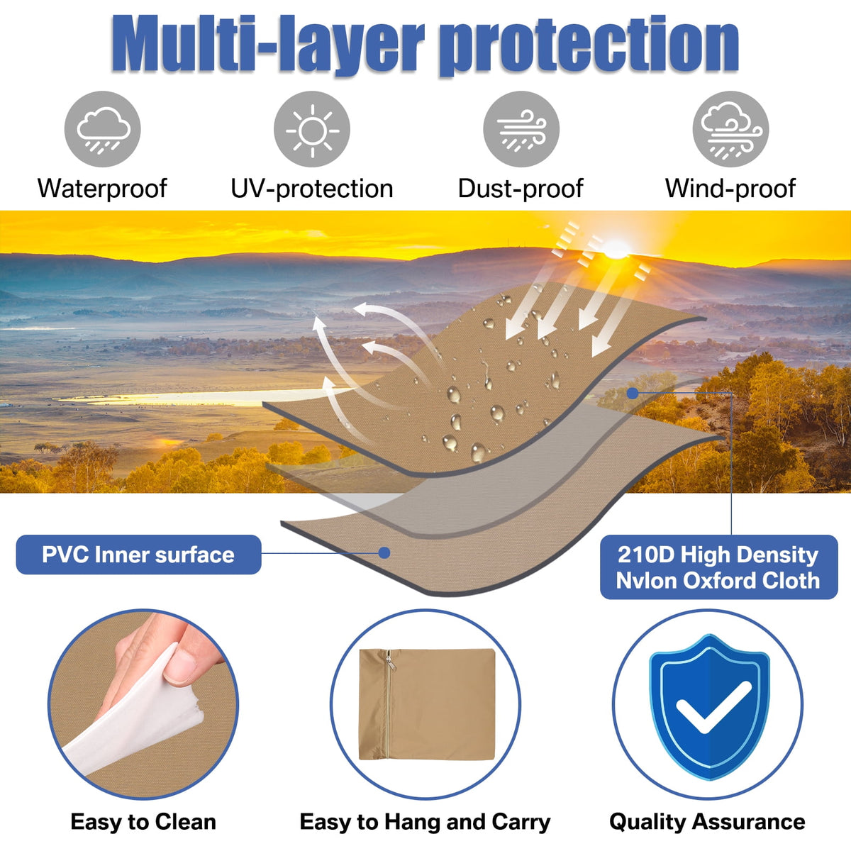 Patio Umbrella Cover 9'-13' Fits Cantilever Offset Umbrella Outdoor Umbrella Covers 420D with Telescopic Rod Water Resistant Parasol Cover Tan