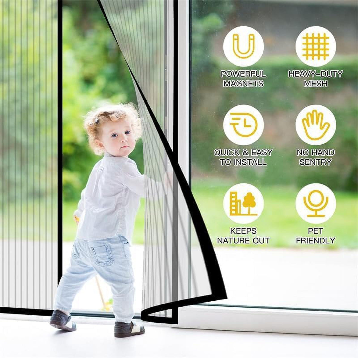 NEWEEN Magnetic Screen Door - 38 Inch x 83 Inch Mesh Door Screen with Magnets, Door Net Fits Door Size 36 inch x 82 inch Hands Free Mesh Partition Keeps Bugs Out