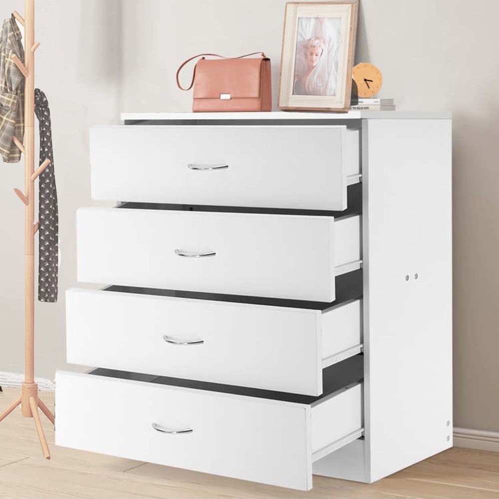 NEWEEN White 4 Drawer Dresser, Chest of Drawers for Bedroom, Modern Storage Cabinet Dresser Organizer Unit with Handle for Living Room, Closet, Hallway