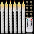 NEWEEN Flameless Taper Candles Flickering with Remote Timer, Battery Operated Led Warm 3D Wick Light Window Ivory Fake Candlesticks Real Wax Pack of 6, Christmas Home Wedding Decor(0.8X9.6Inch)