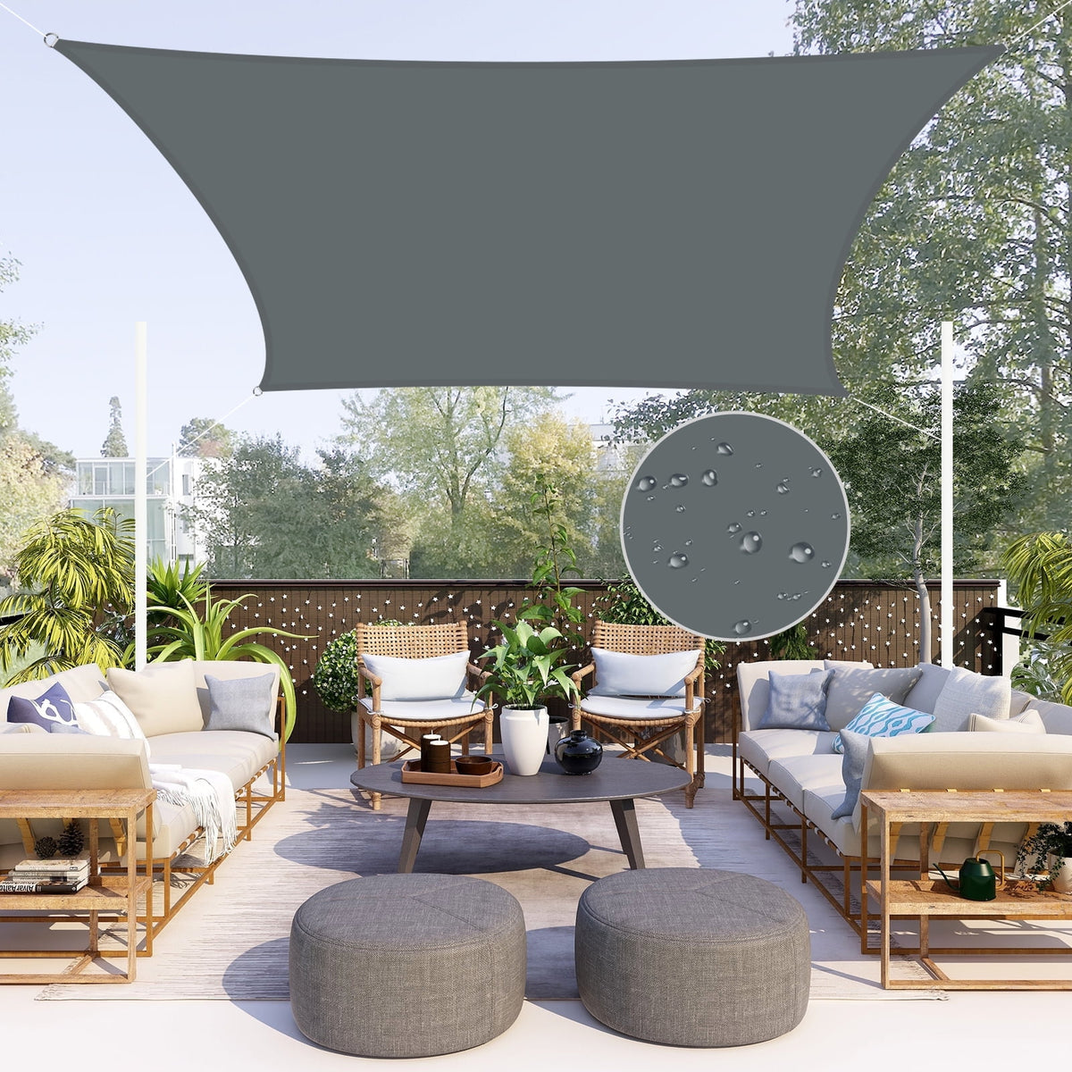 Sun Shade Sail Rectangle 6.5/10/12/13/16FT Waterproof Outdoor Garden Patio Party Sunscreen Awning Canopy 98% UV Block With Free Rope