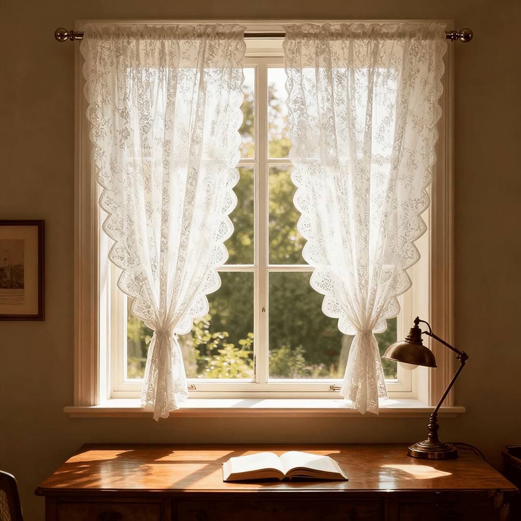 Vintage Lace Curtains 63 Inches Long-Romantic Flowers and Branch Sheer Lacy Curtains for Living Room French Door 1 Pair Rod Pocket, 57 x 63 Inch White