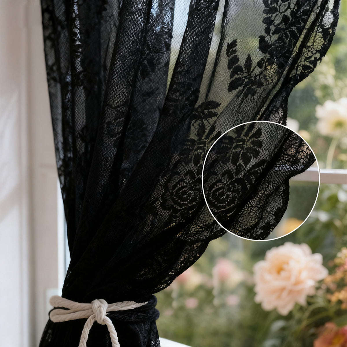 Vintage Lace Curtains 63 Inches Long-Romantic Flowers and Branch Sheer Lacy Curtains for Living Room French Door 1 Pair Rod Pocket, 57 x 63 Inch White