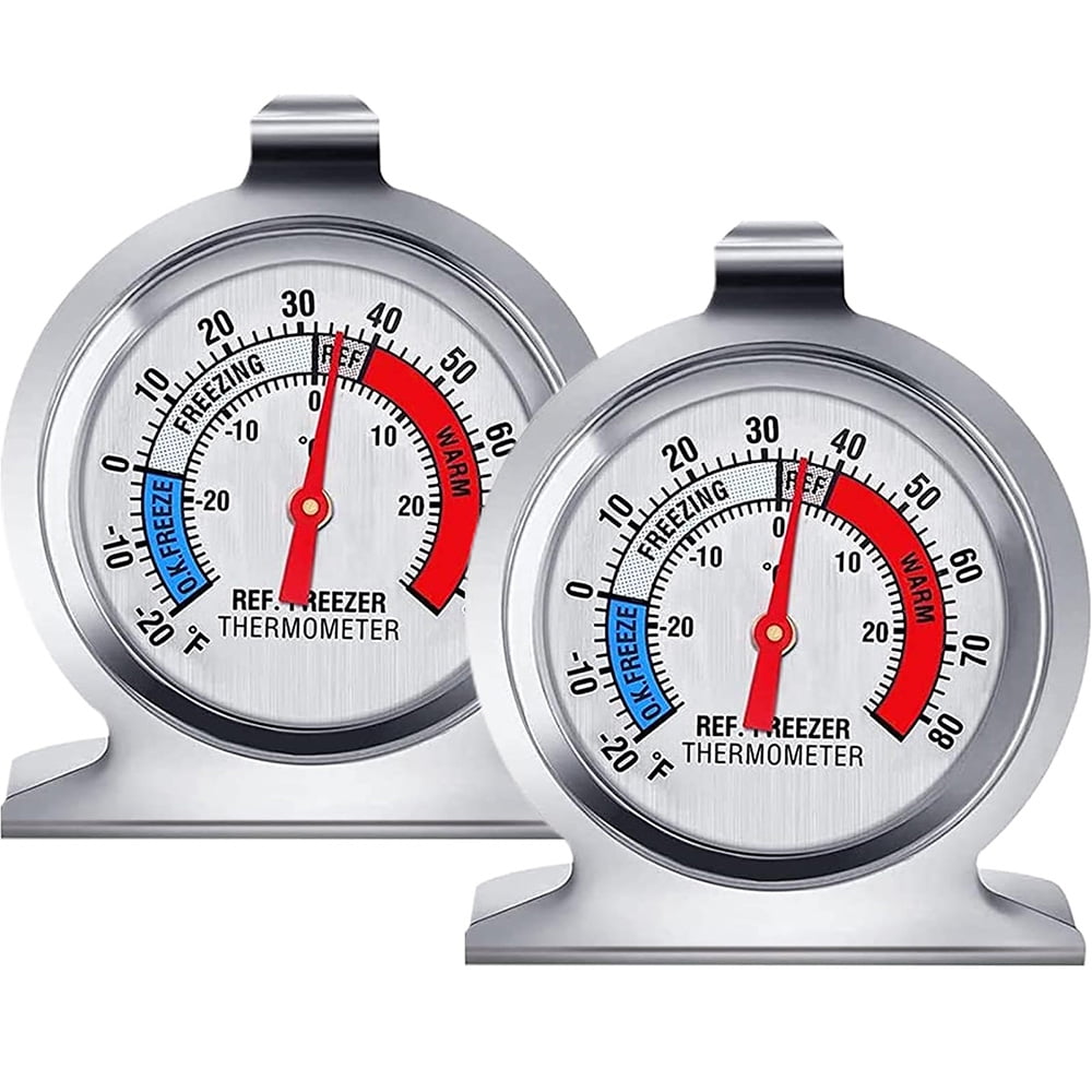 2 Pack Refrigerator Thermometer -30~30C/-20~80F, Classic Fridge Thermometer Large Dial with Red Indicator Thermometer for Freezer Refrigerator Cooler