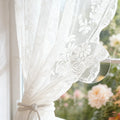 Vintage Lace Curtains 63 Inches Long-Romantic Flowers and Branch Sheer Lacy Curtains for Living Room French Door 1 Pair Rod Pocket, 57 x 63 Inch White