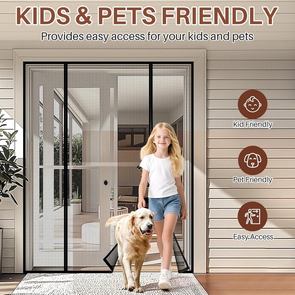 Magnetic Screen Door for Sliding Doors 72"x80", Screen Size 74"x81", Double-Sided Opening Screen Reinforced Mesh with Strong Magnets for French Front/Back Patio Doors