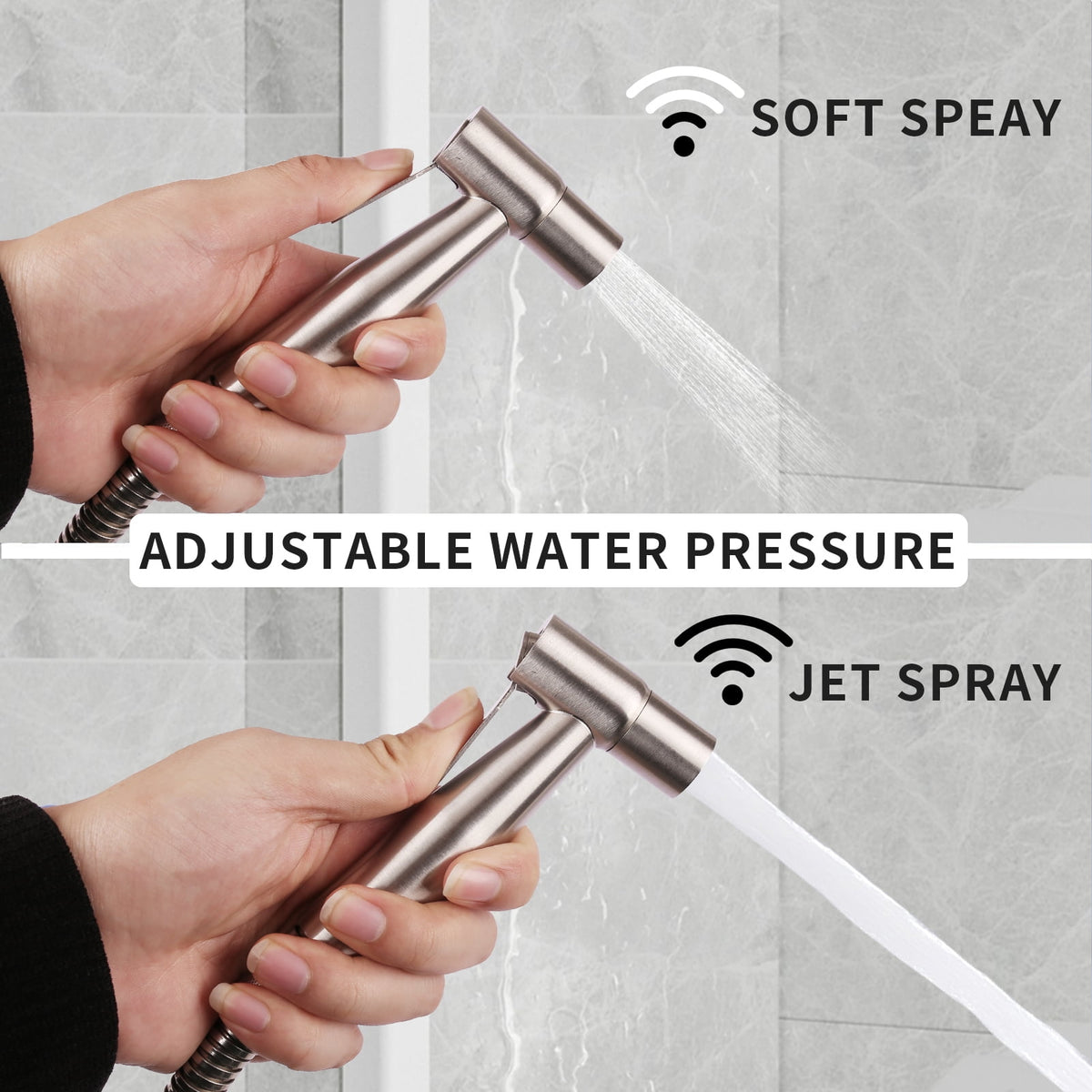 NEWEEN Handheld Bidet Sprayer for Toilet, Brushed Nickel Bidet Attachment for Toilet Adjustable Water Pressure Control with Bidet Hose for Feminine Wash Baby Diaper Cloth