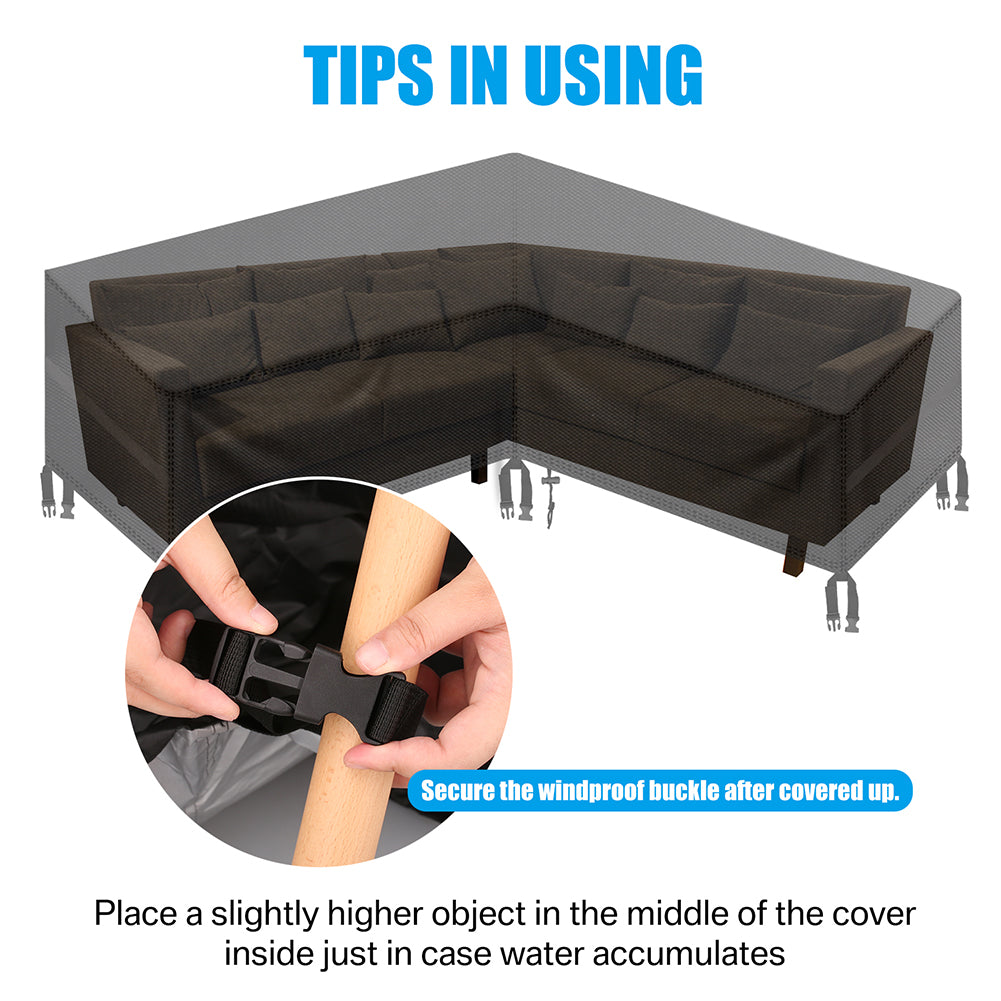 Garden L-Shape Furniture Cover Waterproof, Heavy Duty Oxford Fabric Outdoor Rattan Corner Sofa Cover with Waterproof Buckles, with Storage Bag(85"* 85"* 34")