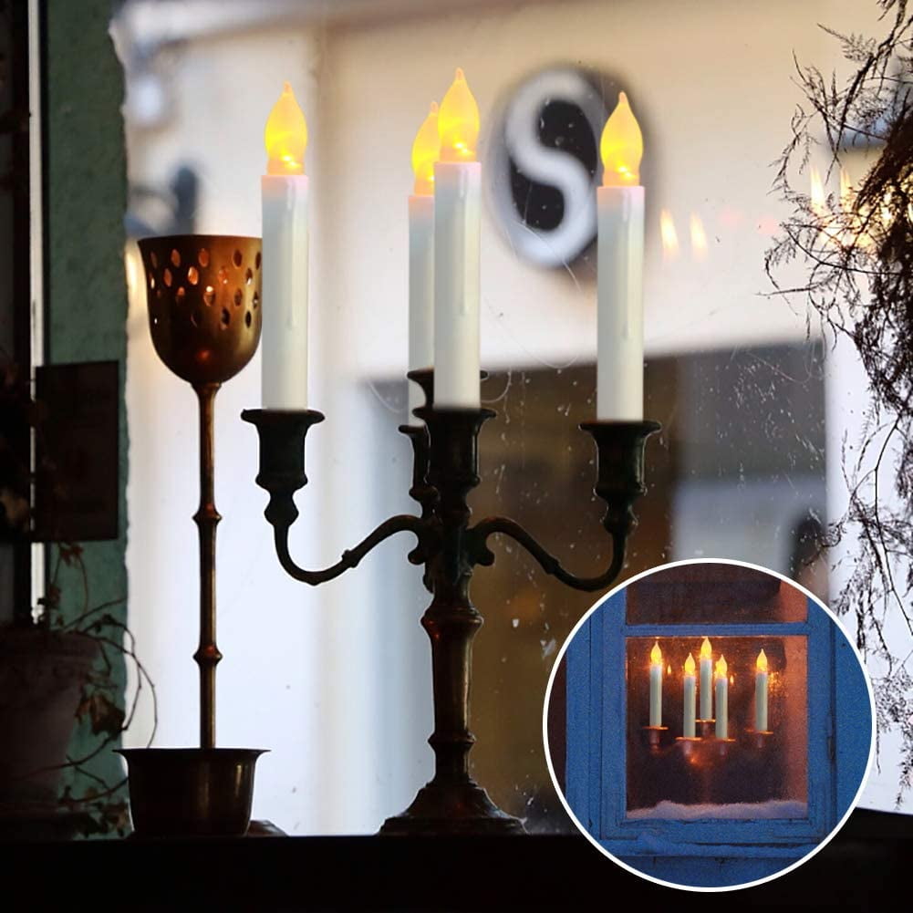 NEWEEN Set of 24 Flamelesss LED Taper Candles with Warm White Flickering Flame Light, Battery Operated Floating Candles, LED Taper Handheld Candlesticks for Church Party Halloween Decorations