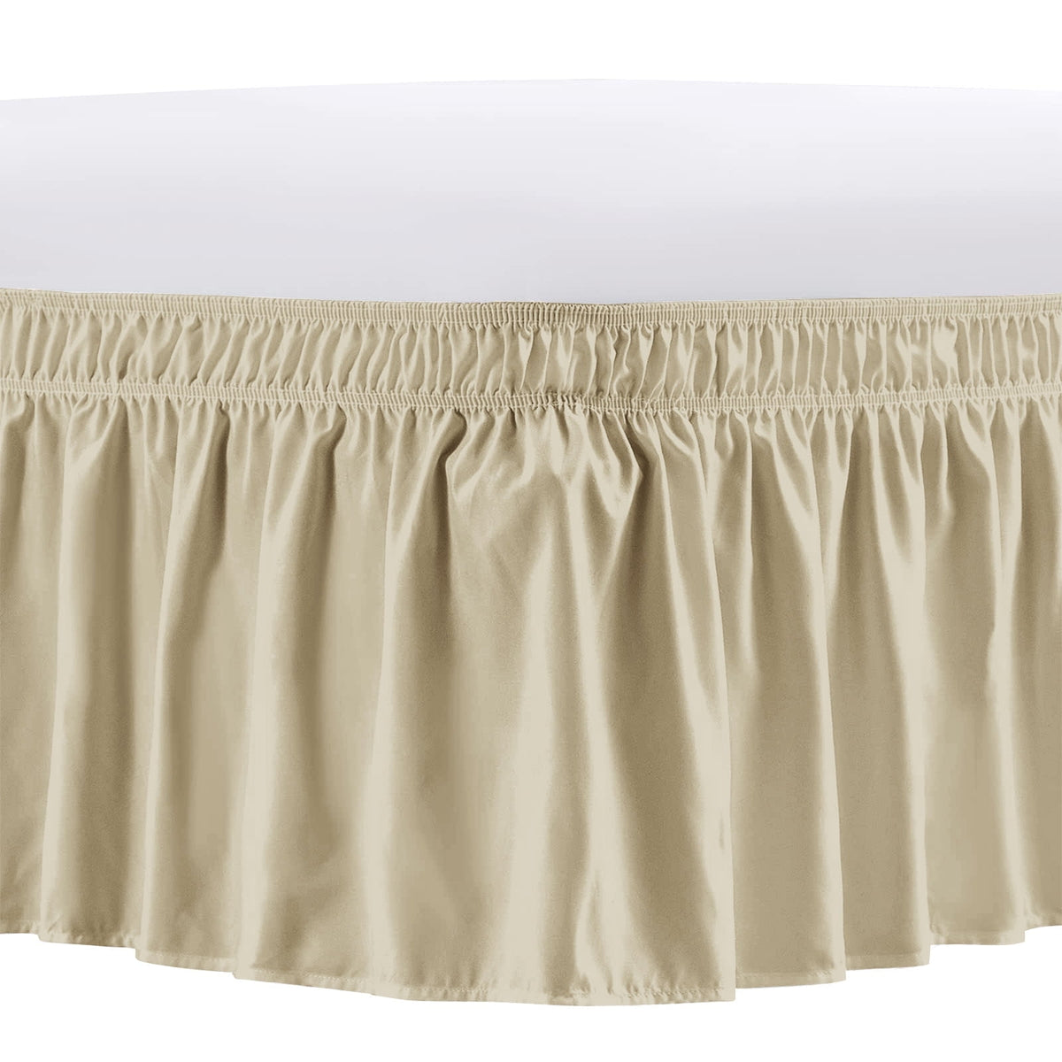 NEWEEN Wrap Around Bed Skirts for Queen Beds 15 Inches Drop, White Elastic Dust Ruffles Easy Fit Wrinkle & Fade Resistant Silky Luxurious Fabric Solid Machine Washable