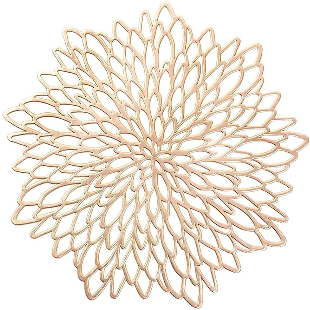 Vinyl Placemats  Non-Slip Washable Heat Resistant Round PVC Table Mats for Morden Kitchen Dining Table Wedding,Gold