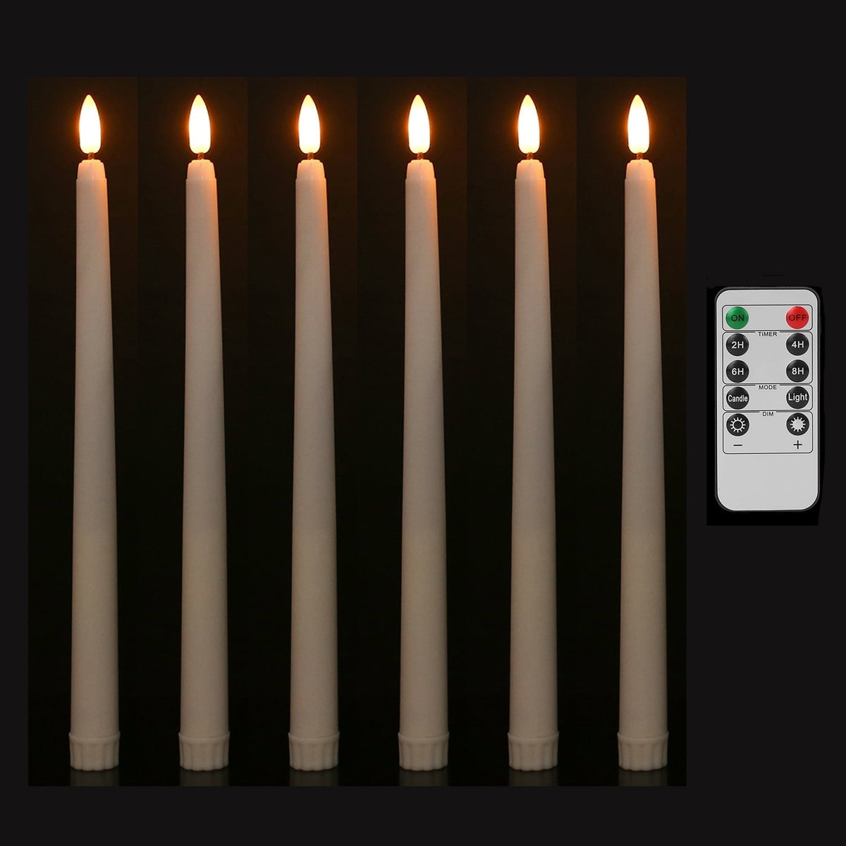 NEWEEN Flameless Taper Candles Flickering with Remote Timer, Battery Operated Led Warm 3D Wick Light Window Ivory Fake Candlesticks Real Wax Pack of 6, Christmas Home Wedding Decor(0.8X9.6Inch)