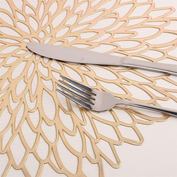 Vinyl Placemats  Non-Slip Washable Heat Resistant Round PVC Table Mats for Morden Kitchen Dining Table Wedding,Gold