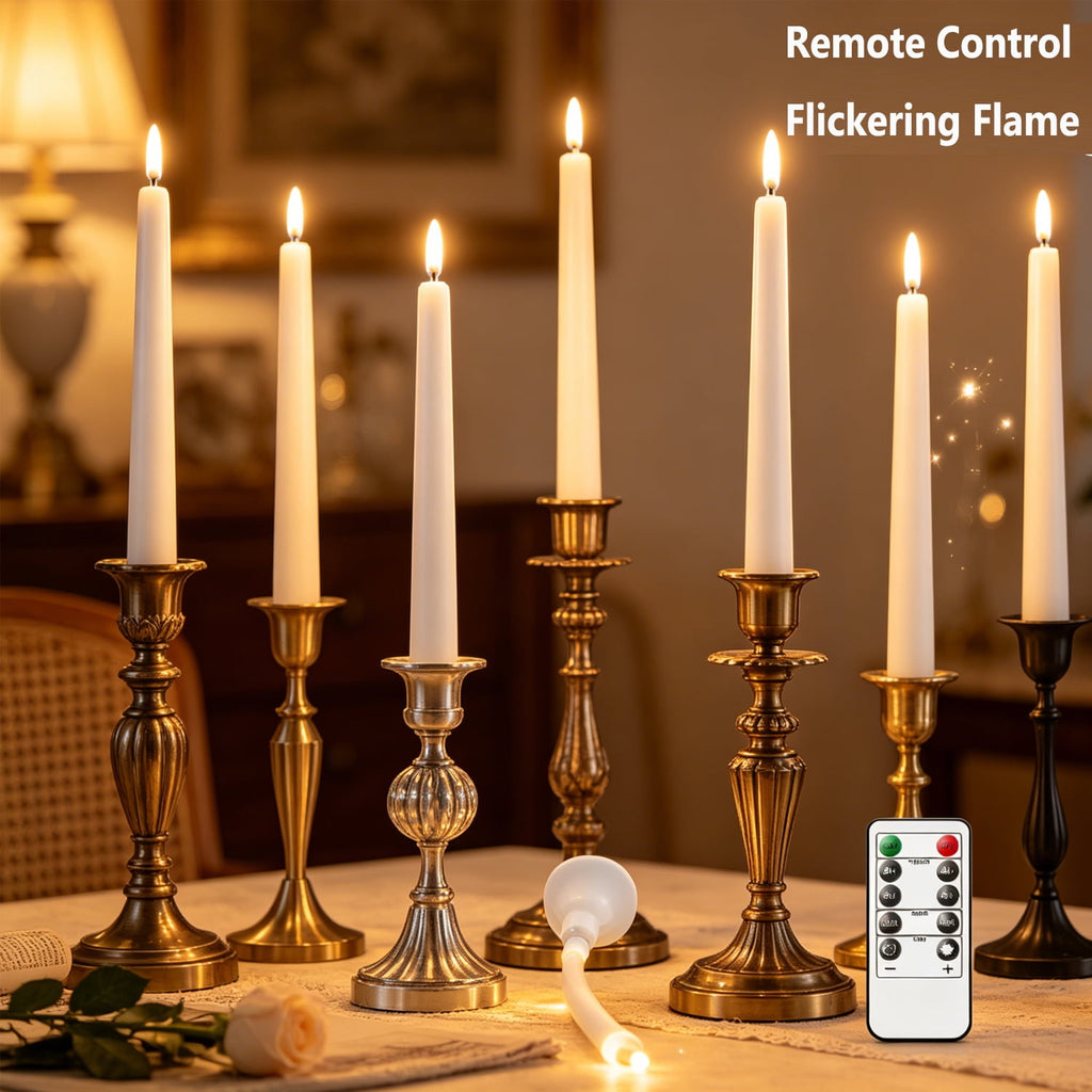 6PCS Flickering LED Flameless Taper Candles with Remote and Timer 11 Inch Battery Operated Warm White