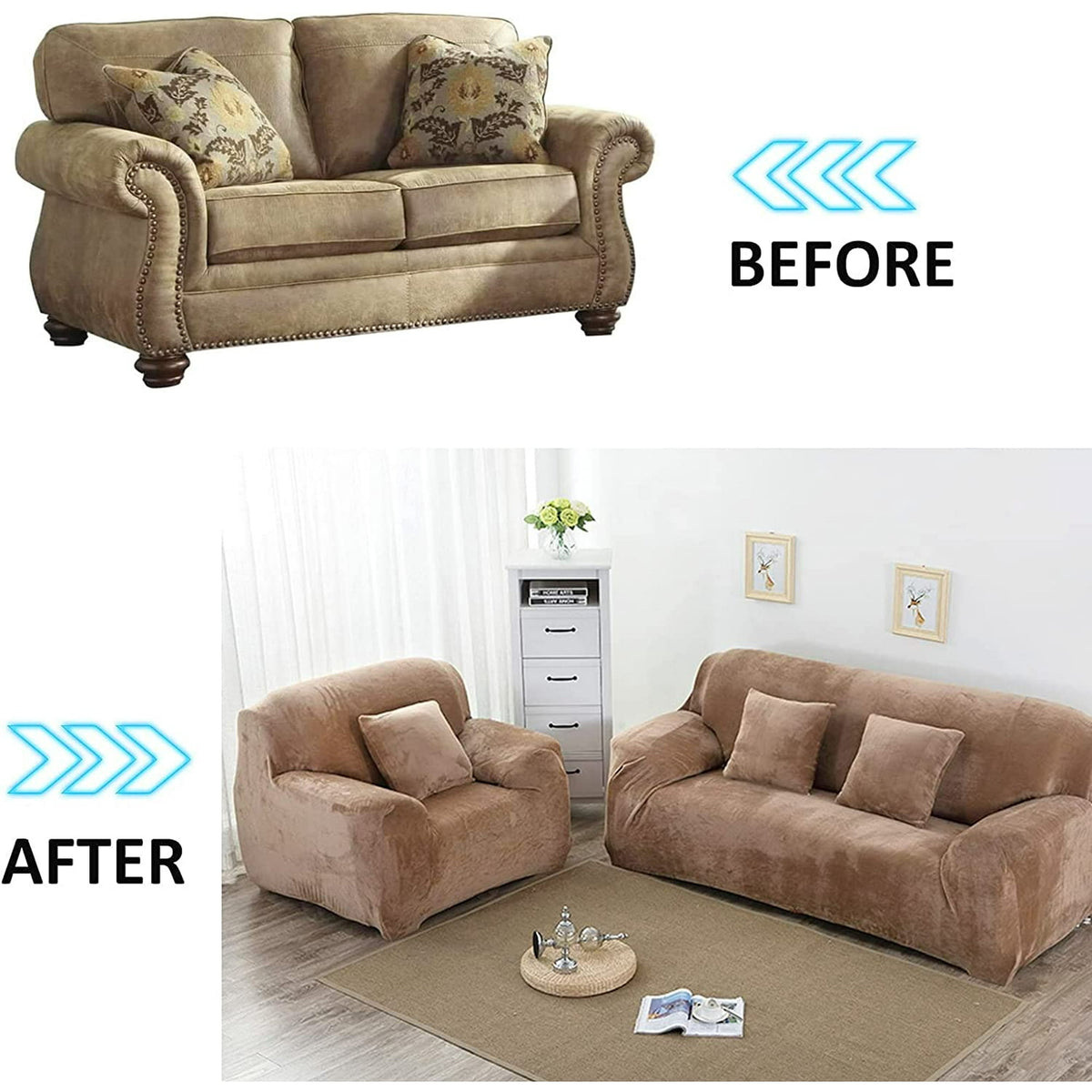 Thick Velvet Sofa Covers 1/2/3/4 Seater Pure Color Sofa Protector Stretch Non Slip Couch Cover Easy Fit Elastic Fabric Stretch Couch Slipcover(Brown, 1-Seater Sofa)