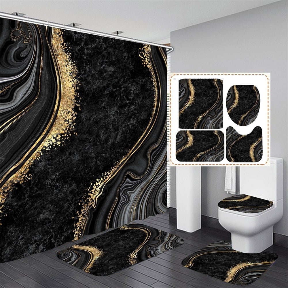 4 Pcs Bathroom Shower Curtain Set Blue Rose Shower Curtain Bathroom Sets Valentine's Day Shower Curtain Sets with Rugs(Bath Mat,U Shape and Toilet Lid Cover Mat) and 12 Hooks