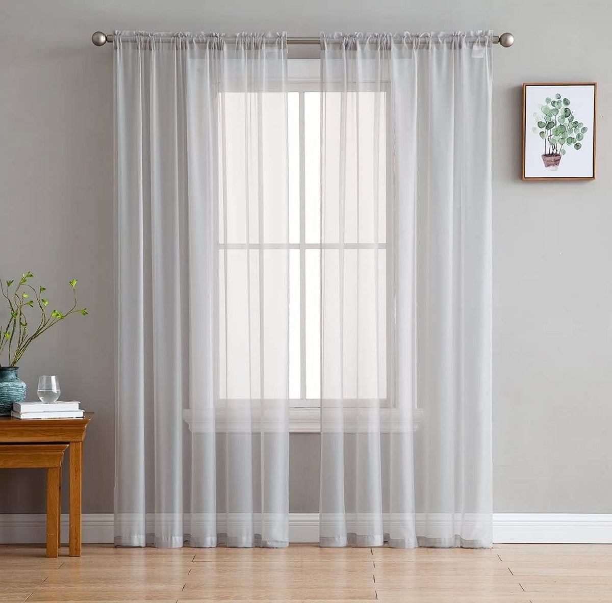 NEWEEN Sheer Curtains 84 inch Length 2 Panels Set White Curtains Clear Curtains Basic Rod Pocket Panel for Bedroom Living Room Yard Kitchen(55" X 84", White)
