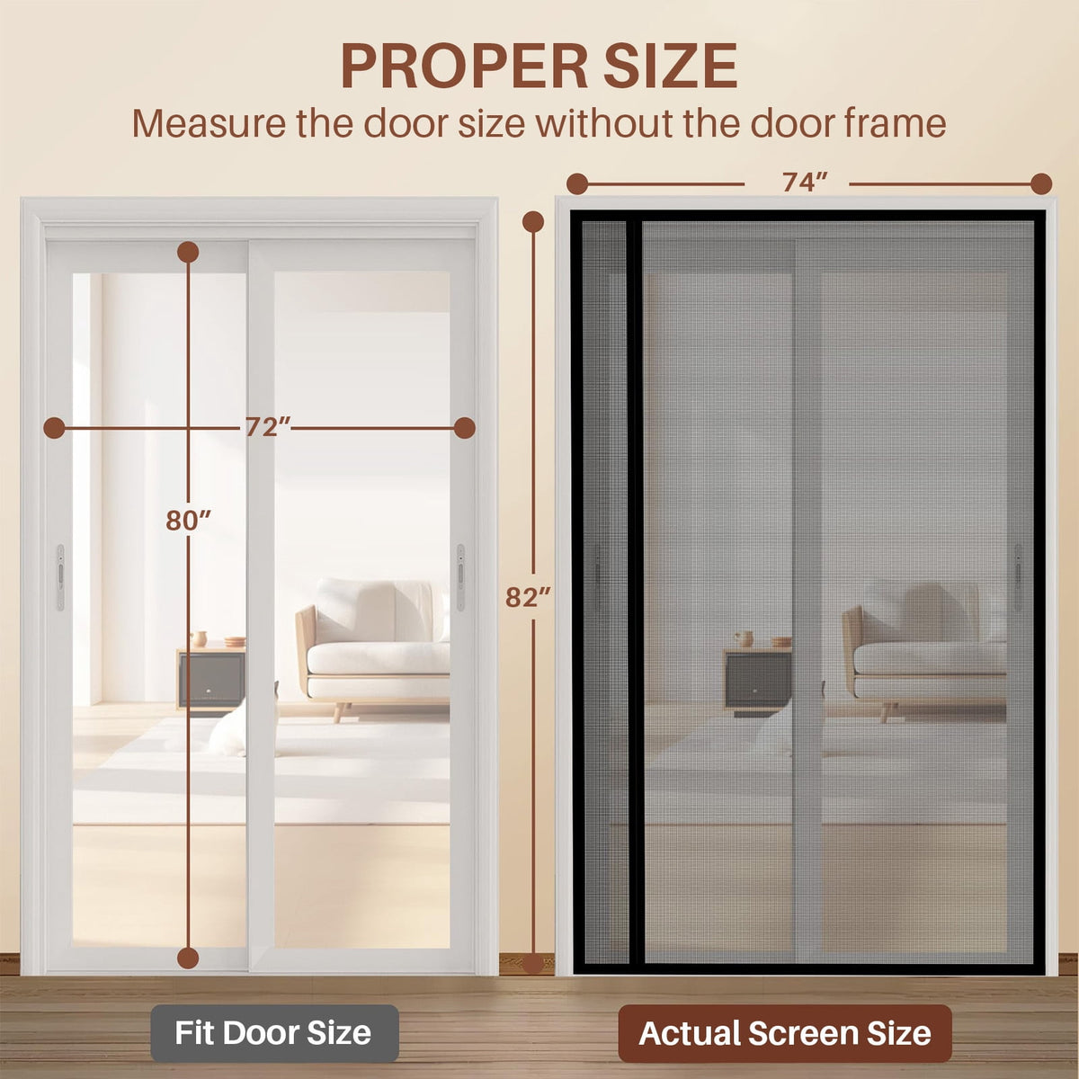 Reversible Left/Right Opening Magnetic Screen Door Fits Door Size 72"x80", Screen Size 74"x82", Removable Upgraded Polyester Screen Mesh with Strong Magnets for Front/Back Patio Door, Black