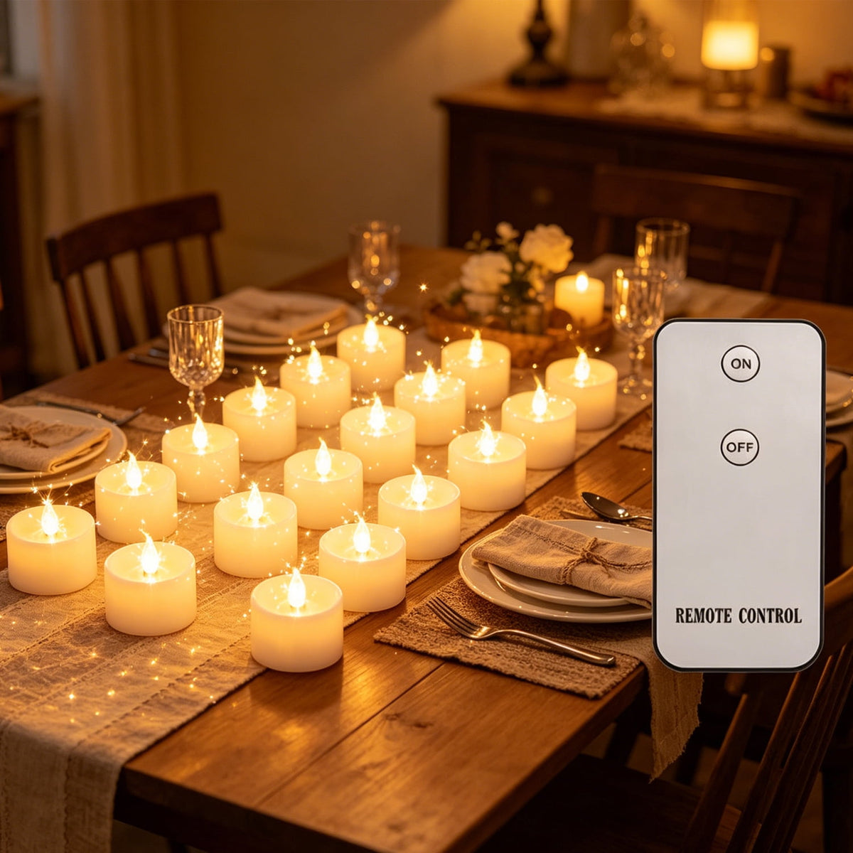 24pcs LED Tea Light Remote Control Candle Flickering Flameless LED Candle Realistic and Bright Battery Operated for Christmas Wedding Festival Celebration, Warm White