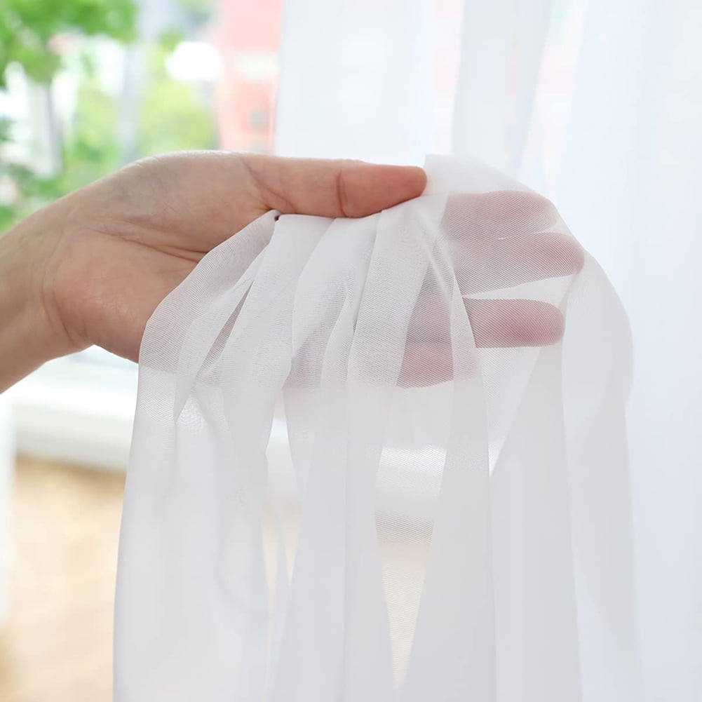 NEWEEN Sheer Curtains 84 inch Length 2 Panels Set White Curtains Clear Curtains Basic Rod Pocket Panel for Bedroom Living Room Yard Kitchen(55" X 84", White)