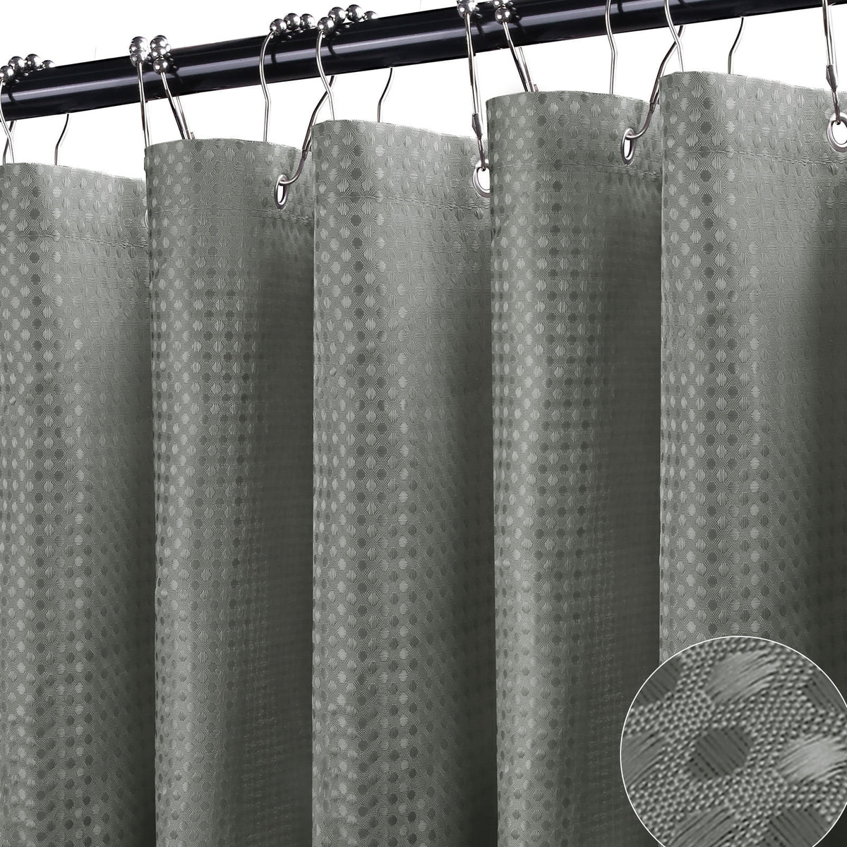 NEWEEN Waffle Textured Shower Curtain with Metal Shower Curtain Hooks, 72"x72" Luxury Heavy Duty Soft Fabric Shower Curtain, Gray