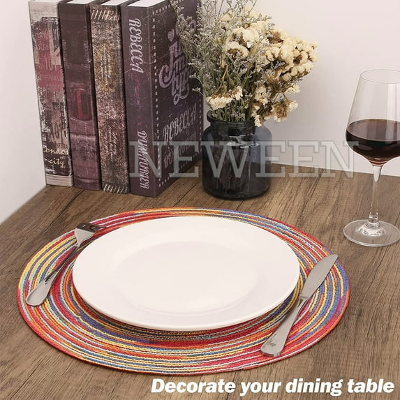 NEWEEN 15" Round Placemats Set of 6 Braided Fabric Heat Resistant Washable Table Mat for Kitchen for Kitchen Party Decor