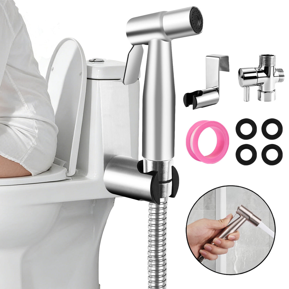 NEWEEN Handheld Bidet Sprayer for Toilet, Brushed Nickel Bidet Attachment for Toilet Adjustable Water Pressure Control with Bidet Hose for Feminine Wash Baby Diaper Cloth