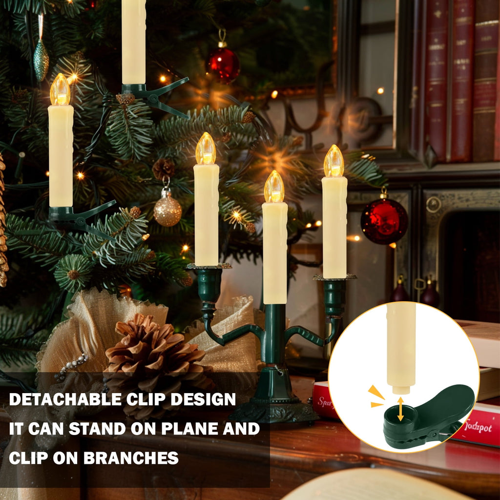 NEWEEN Flameless Clip-on Christmas Tree Candles, Dimmable, Flickering/Steady, Battery Operated, Remote Control, 4.7”, Set of 10