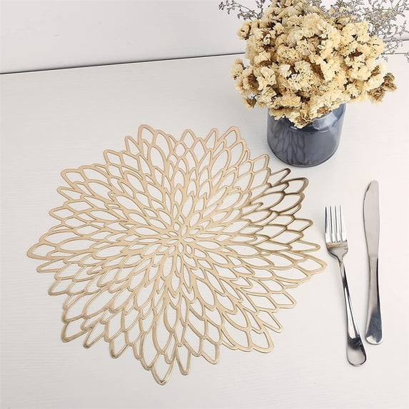 Vinyl Placemats  Non-Slip Washable Heat Resistant Round PVC Table Mats for Morden Kitchen Dining Table Wedding,Gold