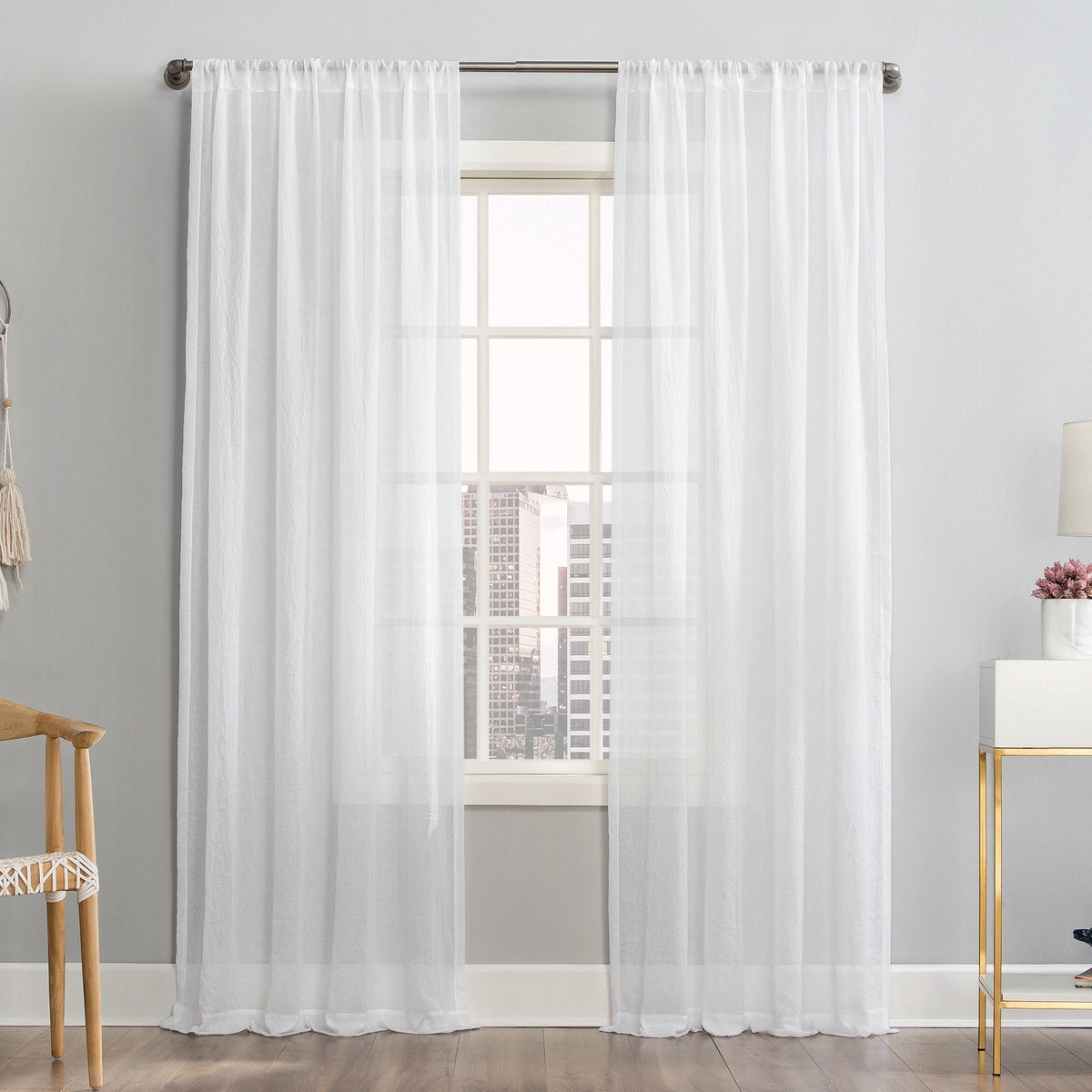 NEWEEN Sheer Curtains 84 inch Length 2 Panels Set White Curtains Clear Curtains Basic Rod Pocket Panel for Bedroom Living Room Yard Kitchen(55" X 84", White)