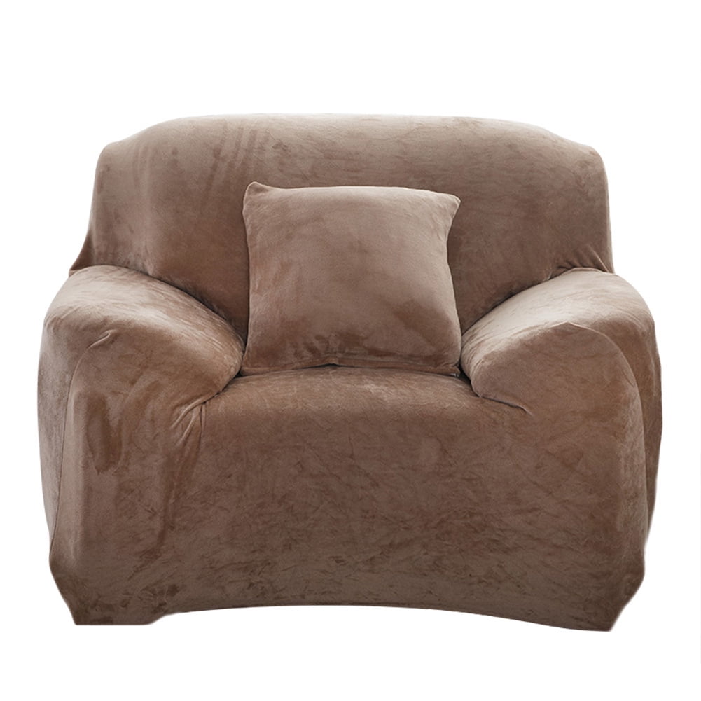 Thick Velvet Sofa Covers 1/2/3/4 Seater Pure Color Sofa Protector Stretch Non Slip Couch Cover Easy Fit Elastic Fabric Stretch Couch Slipcover(Brown, 1-Seater Sofa)