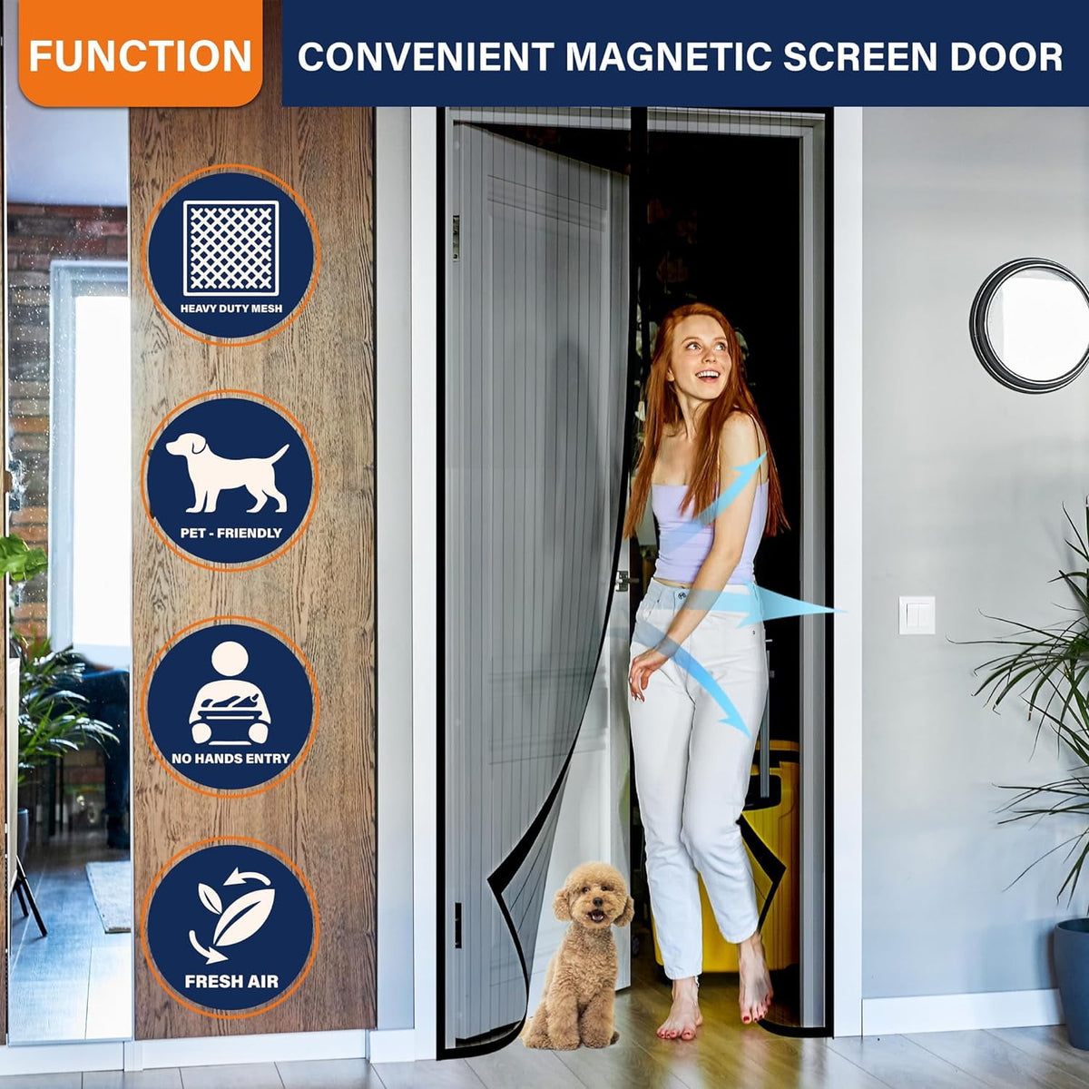 NEWEEN Magnetic Screen Door - The Original Self-Closing, Pet Friendly Walk Through Door Screen Magnetic Closure (38 x 82 inch) - Retractable Screen Door Mesh Keeps Bugs Out - Magnet Screen Door