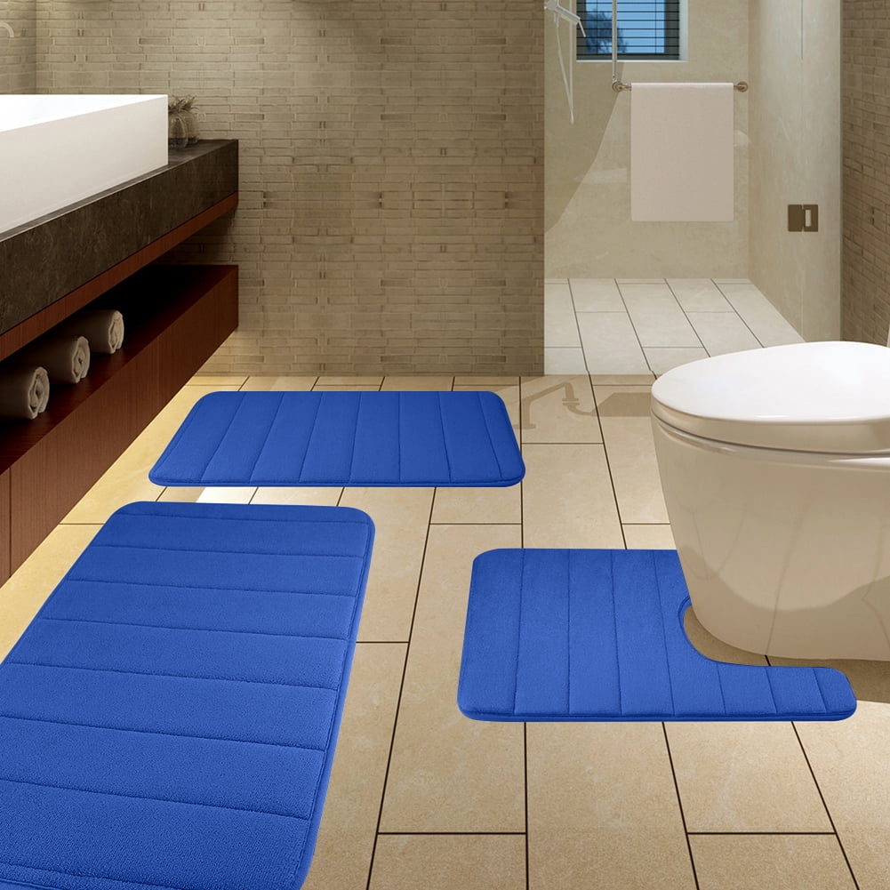 3 Piece Memory Foam Bath Mat Set with U-Shaped Toilet Mat Bathroom Rugs Soft Comfortable Water Absorption Bath Carpet Non-Slip Thick Machine Washable for Kitchen/Living Room(Gray)