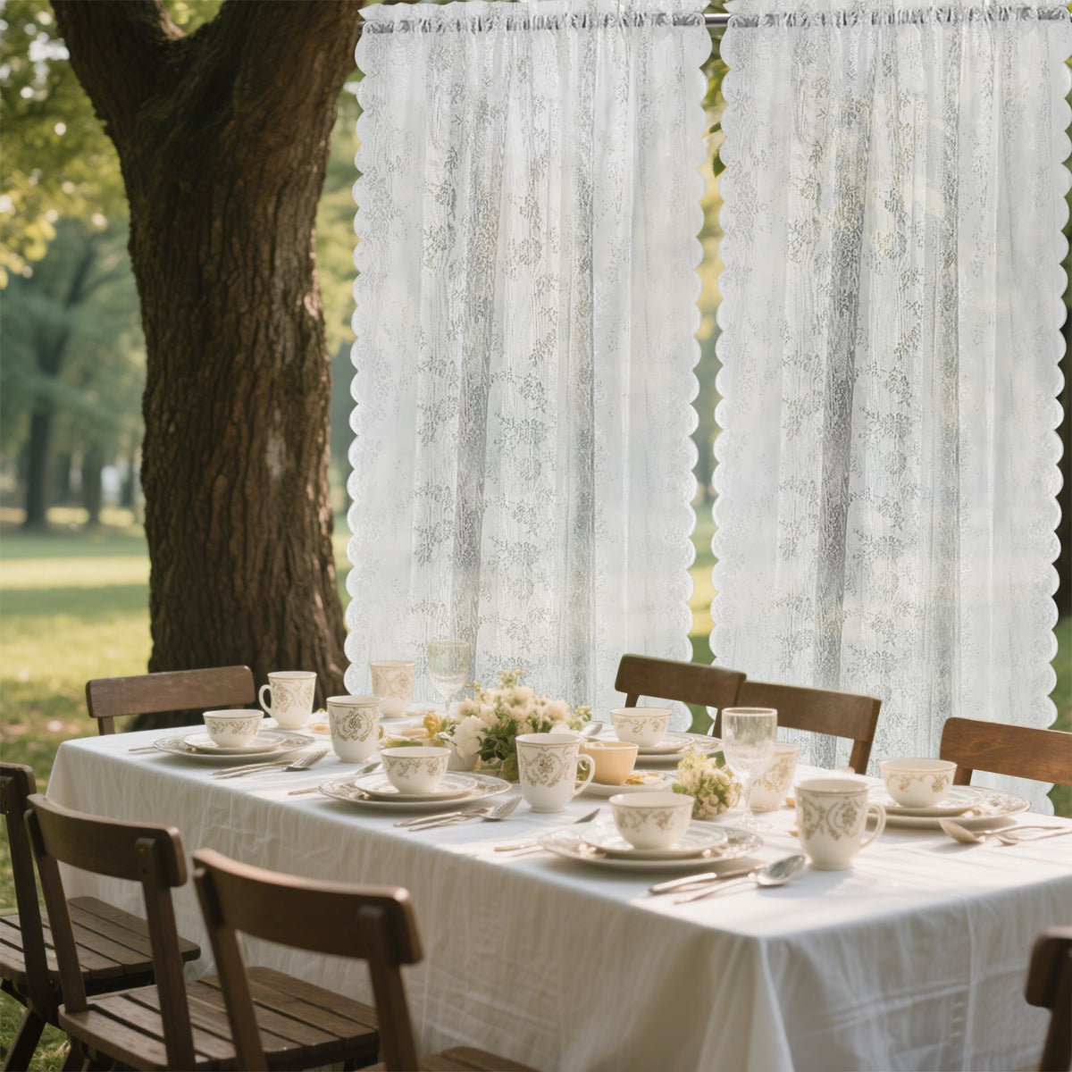 2 Panels Lace Curtains 39" x 79" - Rustic Floral Branch Leaf Pattern Lace Panel Curtains for Bedroom, Privacy Vintage Sheer Lace Curtains for Windows, White