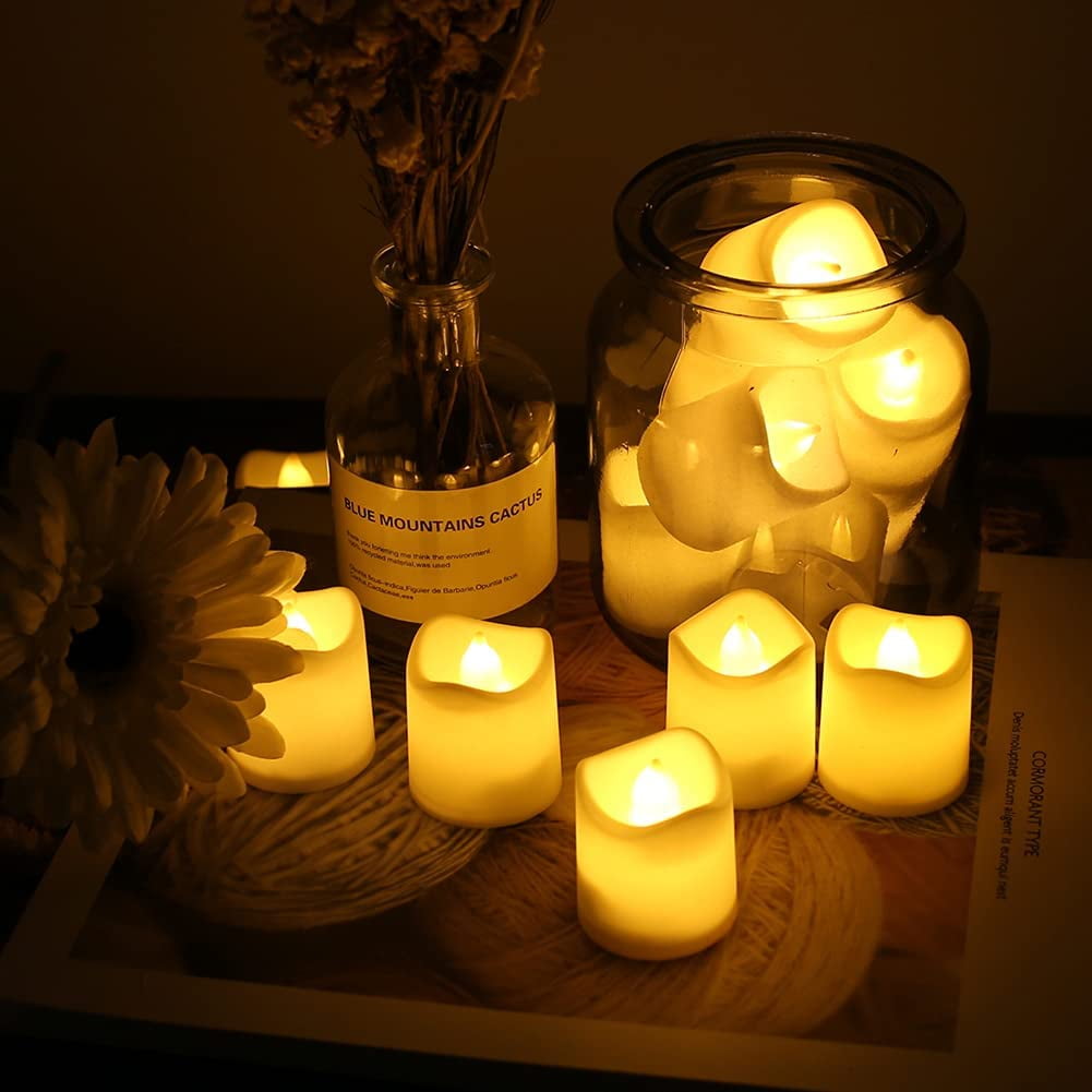 24PCS Flameless Votive Candles Electric Fake Candle Battery Operated LED Tea Lights in Warm White for Wedding, Table, Halloween,Christmas Decorations
