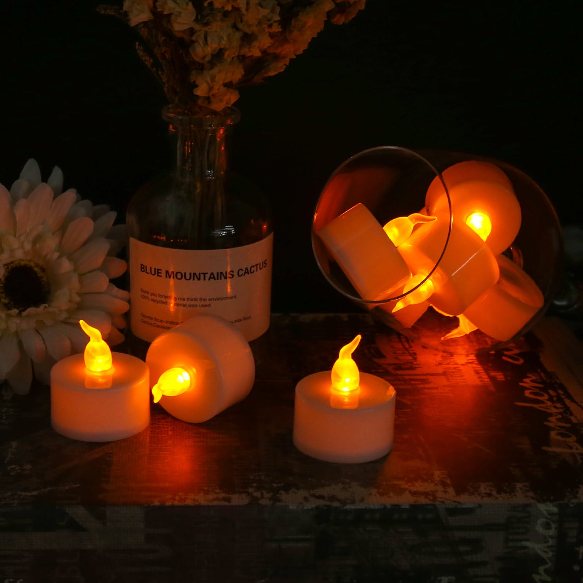 NEWEEN Tea Lights LED 24-Pack Flameless Tealight Candles Battery Candles Flickering Electric Tea Candles for Decoration,Pumpkin Lights,Holiday,Anniversary,Wedding,Party(Warm Yellow Light）