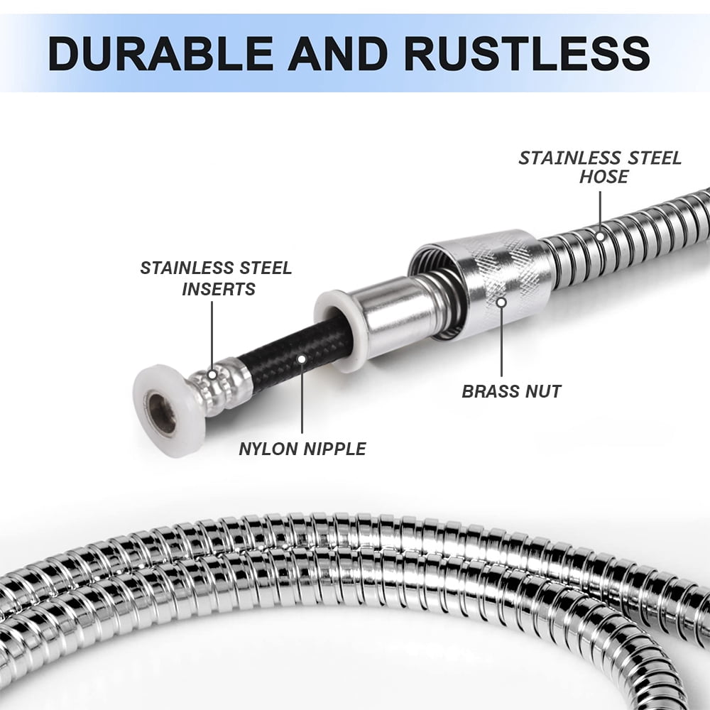 Shower Hose, 118 Inches Extra Long Stainless Steel Handheld Shower Head Hose with Brass Insert and Nut - Durable and Flexible(Chrome)