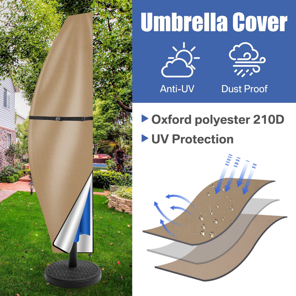 Patio Umbrella Cover 9'-13' Fits Cantilever Offset Umbrella Outdoor Umbrella Covers 420D with Telescopic Rod Water Resistant Parasol Cover Tan