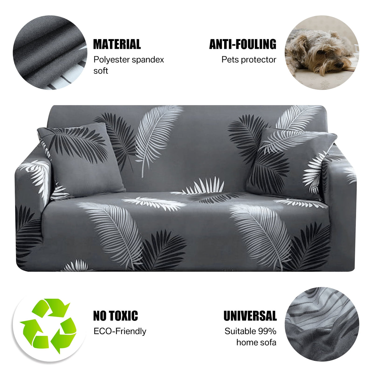 1 2 3 4 Seater Printed Sofa Cover Couch Slipcover, Elastic Stretch Armchair / Loveseat / Couch Sectional Sofa Slipcover Furniture with 1 Pillowcase Protector Dog Pet