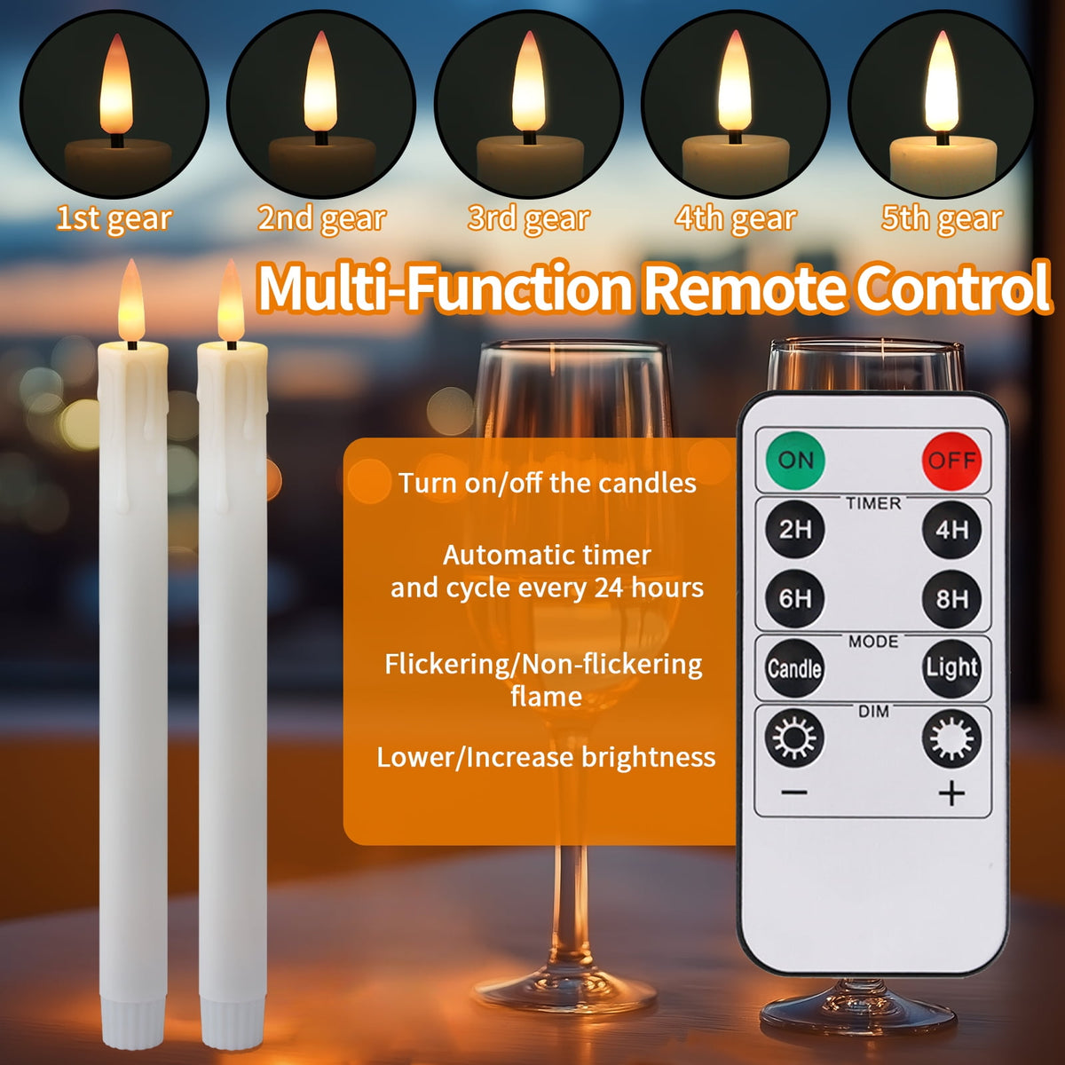 Rechargeable Flameless Taper Candles with Replace Lamp Head, 6 Pcs Real Wax LED Taper Candles Flickering with Remote&Timer, 3D Flame Battery Candlesticks for Home Wedding Christmas Decor (White)
