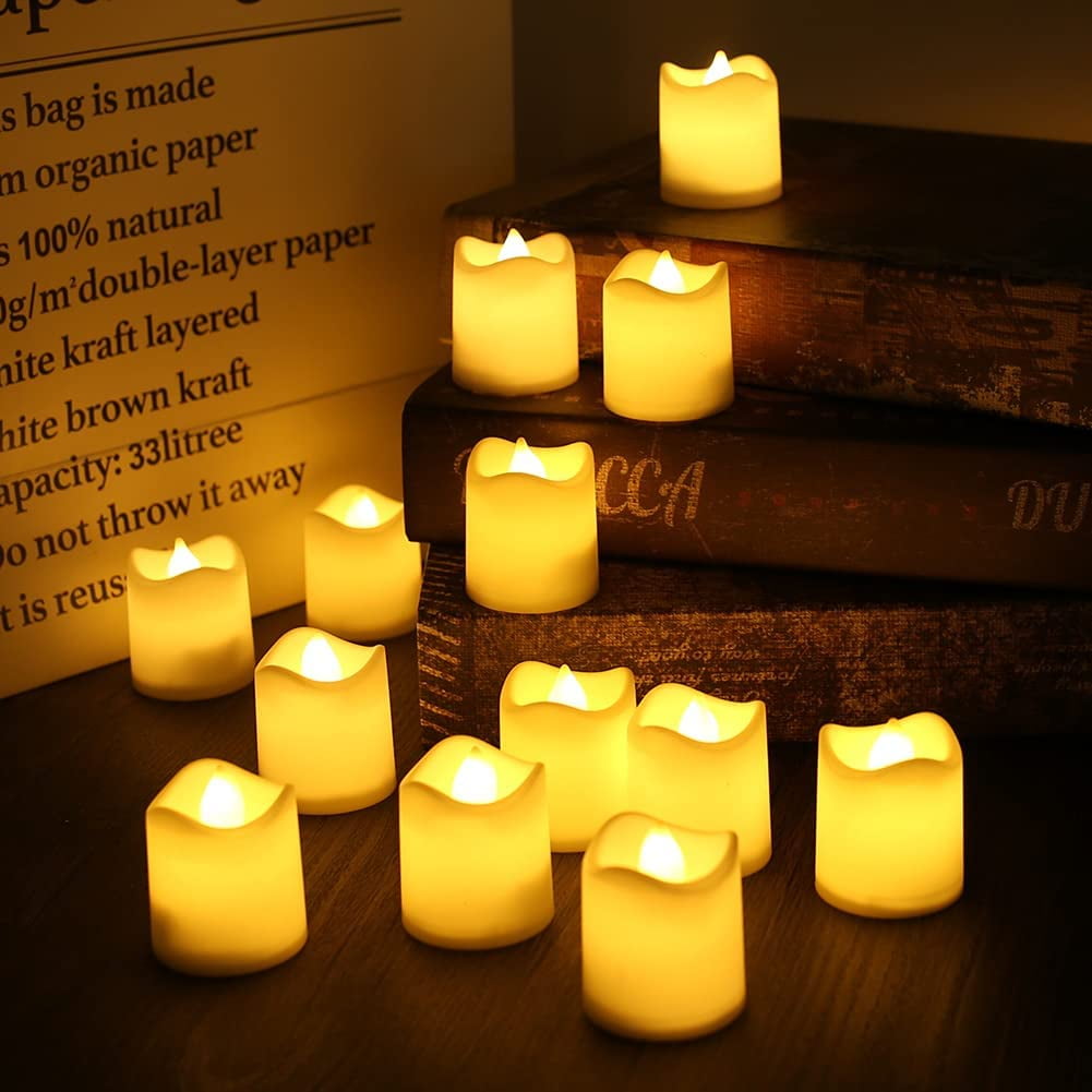 24PCS Flameless Votive Candles Electric Fake Candle Battery Operated LED Tea Lights in Warm White for Wedding, Table, Halloween,Christmas Decorations