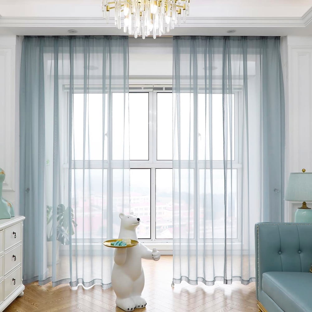 NEWEEN Sheer Curtains 84 inch Length 2 Panels Set White Curtains Clear Curtains Basic Rod Pocket Panel for Bedroom Living Room Yard Kitchen(55" X 84", White)